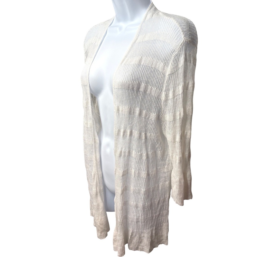 NWT EILEEN FISHER Womens White Linen Open Front Cardigan L Lightweight Old Money